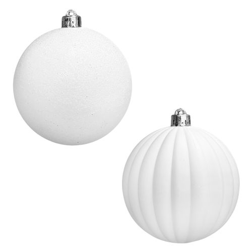 Bola de Natal Gomos e Glitter Branca 10cm - 02 unidades