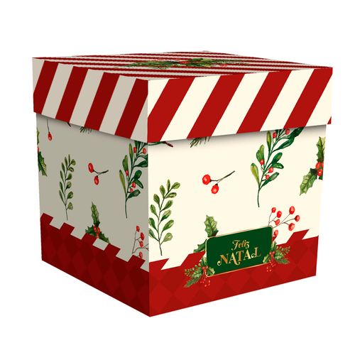 Caixa Cubo com Tampa Feliz Natal - 11cm
