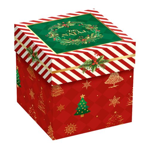 Caixa Cubo com Tampa Feliz Natal - 17cm