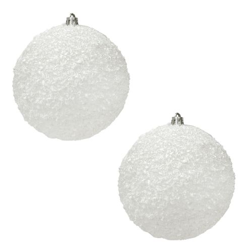Bola de Natal Branca Flocada 8cm - 04 unidades