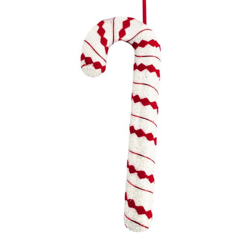 Enfeite Natalino Candy Cane Vermelho e Branco Glitter - 25cm
