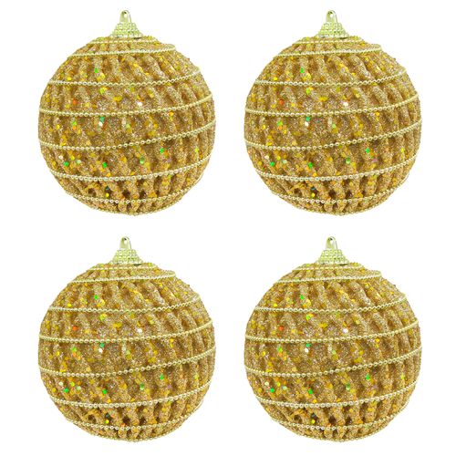 Bola de Natal Glitter Dourado 8cm - 04 unidades