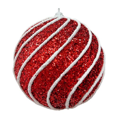 Bola de Natal Glitter Vermelho e Corda Branca - 15cm