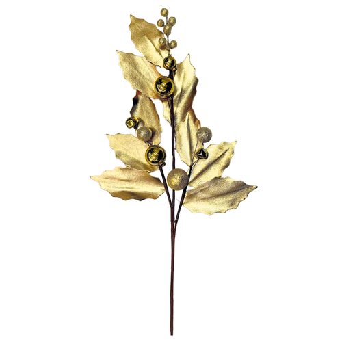 Haste Natal com Folhas e Bolas Dourado - 70cm