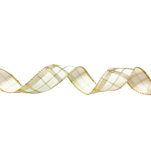 Fita Decorativa Aramada Branca e Dourada Xadrez 3,8cm - 4,5 metros