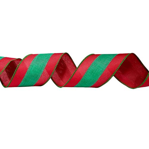 Fita Decorativa Aramada Linho Vermelha e Verde 6,3cm - 9 metros
