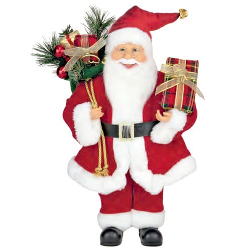 Papai Noel em Pé Vermelho com Presente Xadrez - 45cm