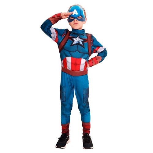 Fantasia Capitão América Longa Clássica com Máscara Infantil
