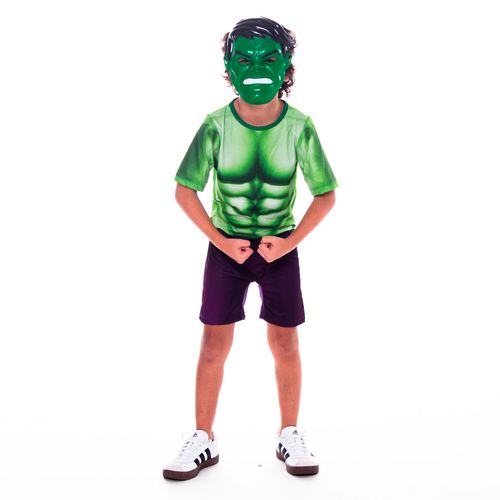 Fantasia Hulk Curta Básica com Máscara Infantil