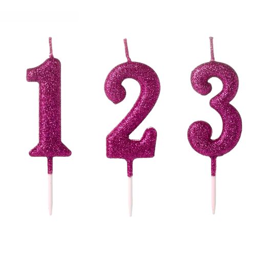 Vela de Aniversário Pequena Pink com Glitter