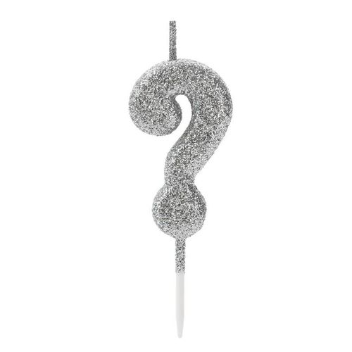 Vela Interrogação Pequena Prata com Glitter
