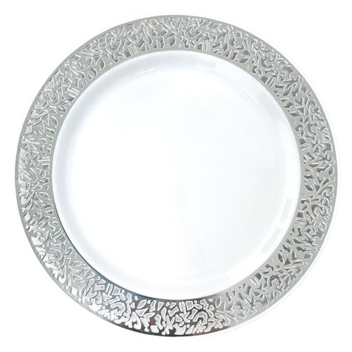 Prato Refeição Borda Prata Arabesco - 06 unidades