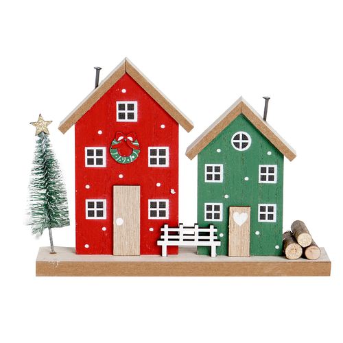 Enfeite Decorativo Casinhas com Árvore de Natal MDF - 17cm