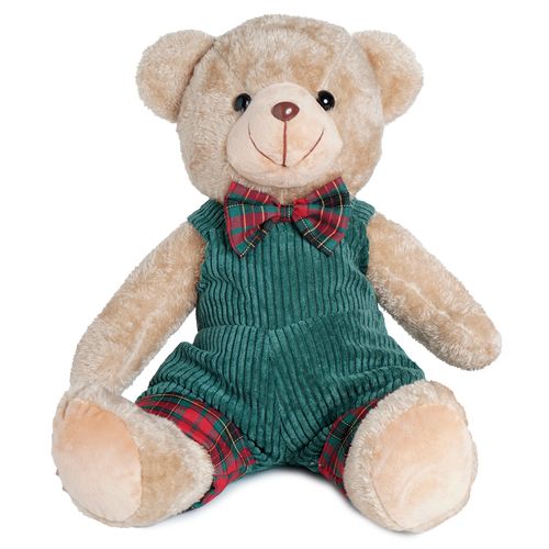 Ursinho Pelúcia Macacão Verde e Xadrez Natal - 23cm