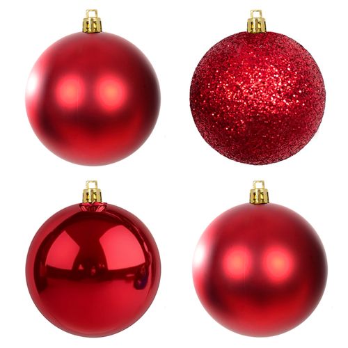 Bola de Natal Mista Vermelho 10cm - 04 unidades
