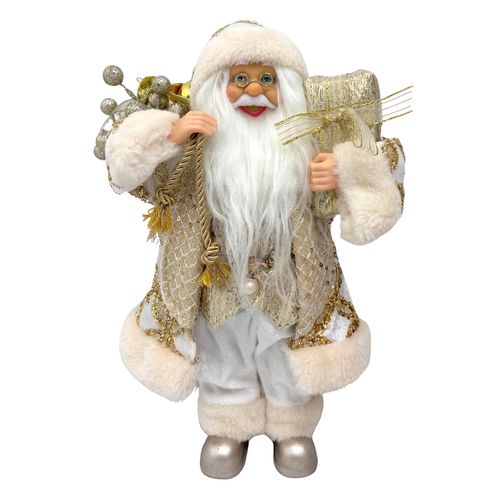 Papai Noel em Pé Dourado e Bege - 30cm