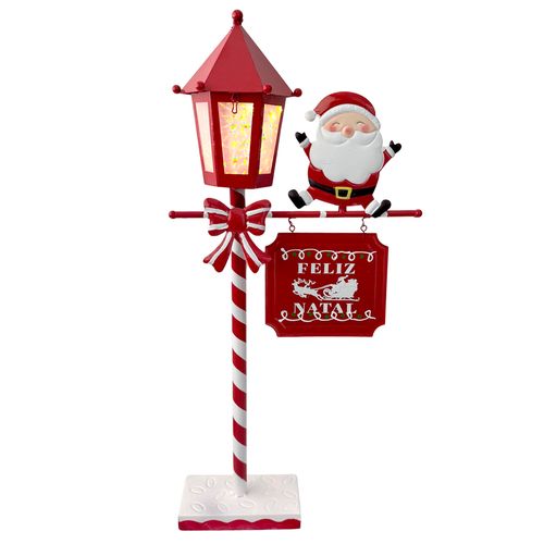 Enfeite Metal Poste Luminária Natal com LED - 63,5cm