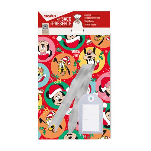 Kit Saco Presente Natal Disney com Laço e Tag - 50x70cm