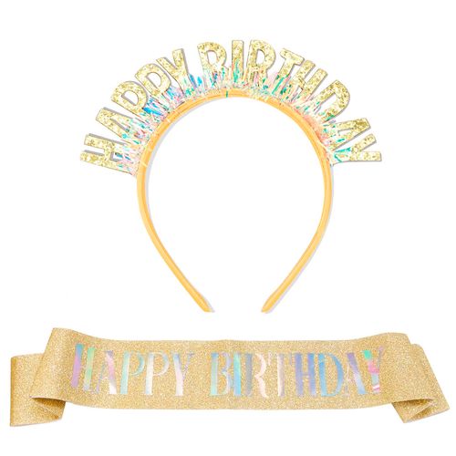 Kit Happy Birthday Dourado - Faixa e Tiara