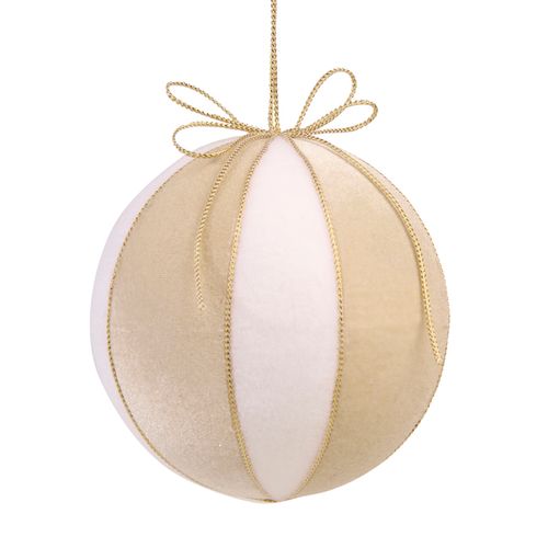 Bola de Natal Veludo Bege e Branca - 15cm