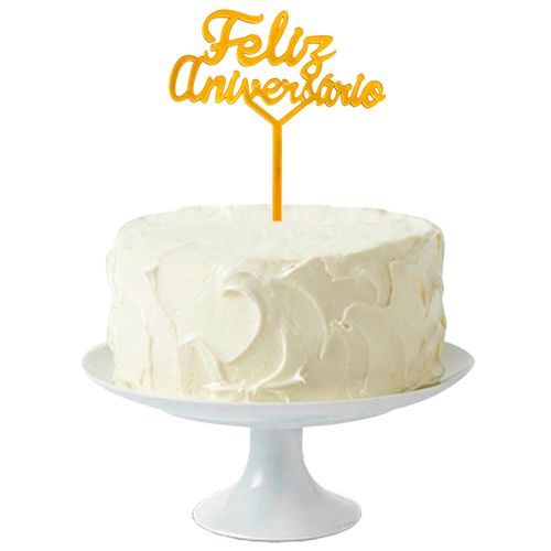 Topo de Bolo Feliz Aniversário Dourado
