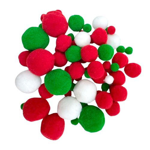 Kit Pom Pom Vermelho Verde e Branco