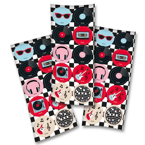 Adesivo Redondo Festa Retrô - 30 unidades