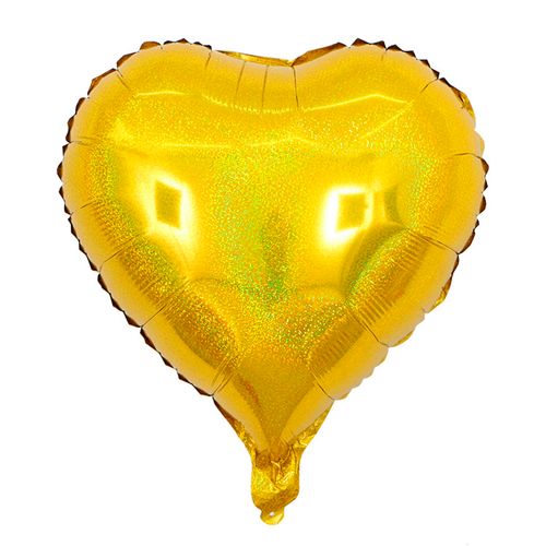 Balão Metalizado Coração Holográfico Dourado 10" - 06 unidades