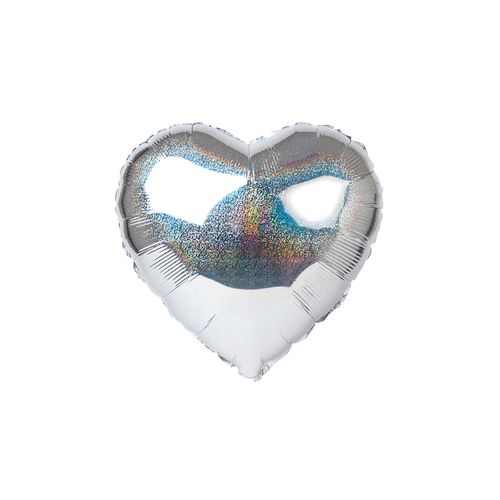 Balão Metalizado Coração Holográfico Prata 5" - 06 unidades