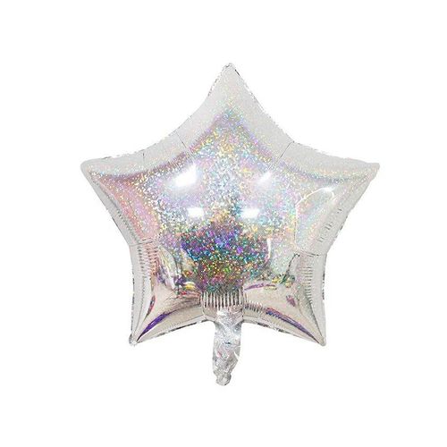 Balão Metalizado Estrela Holográfico Prata 5" - 06 unidades