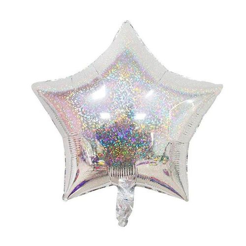 Balão Metalizado Estrela Holográfico Prata 10" - 06 unidades