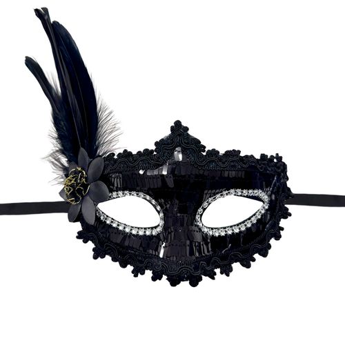 Máscara Penas Luxo Preta
