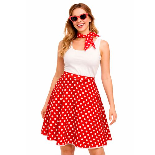 Kit Anos 60 Vermelho - Saia Óculos e Lenço