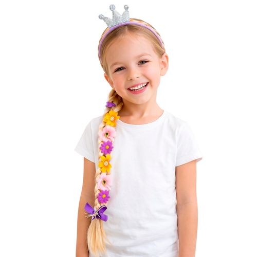 Tiara Rapunzel com Trança e Flores