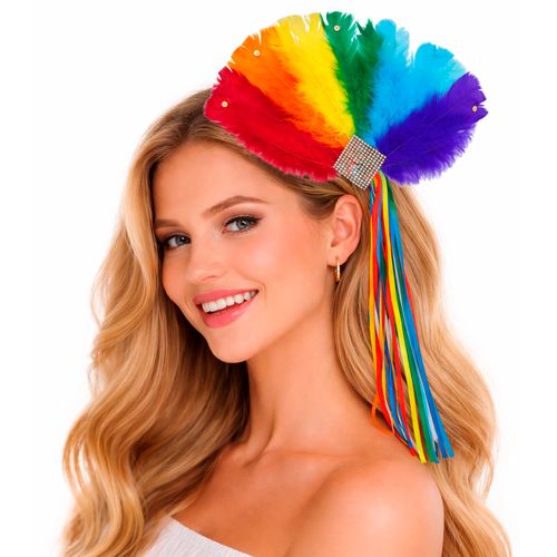 Presilha Penas e Fitas Coloridas com Strass