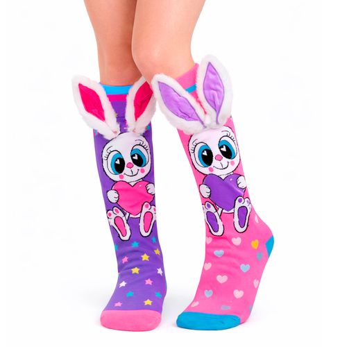 Meia Maluca Divertida 3D - Coelhinhos Roxo e Pink