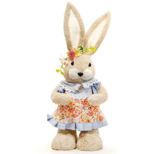 Coelha Decorativa em Pé Floral Azul - 45cm