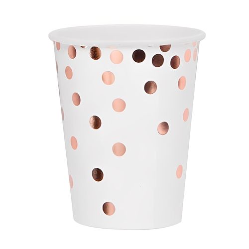 Copo Papel Branco Poá Rosé Gold - 10 unidades