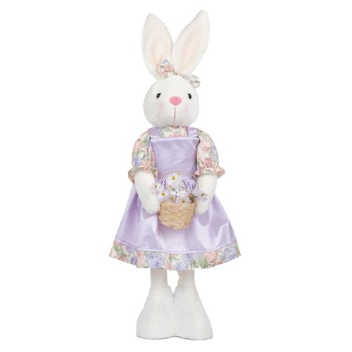 Coelha Decorativa em Pé com Cesta Flores - 56cm