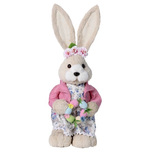 Coelha Decorativa em Pé Floral Guirlanda - 46cm