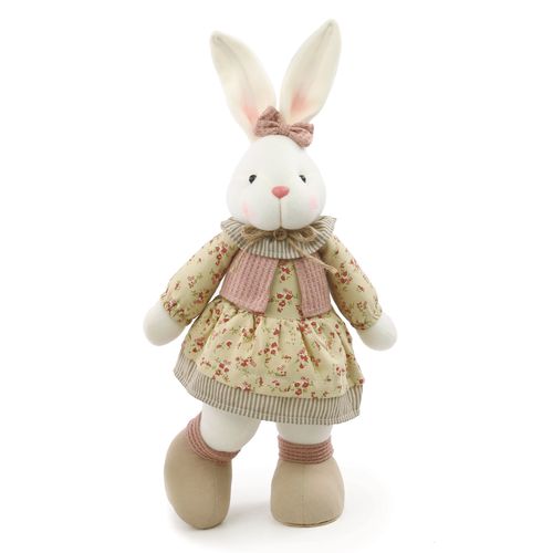 Coelha Decorativa em Pé Floral Rosa e Verde - 42cm