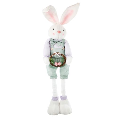 Coelho Decorativo em Pé Retrátil Lilás e Verde - 90cm