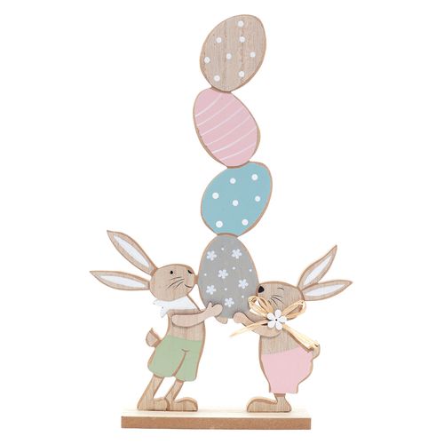 Enfeite Decorativo Coelhos com Ovos MDF - 30cm