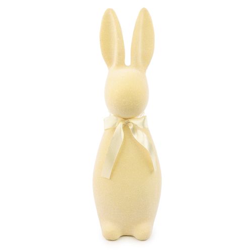 Coelho Decorativo Flocado com Laço Amarelo - 40cm