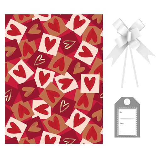 Kit Saco Presente Romântica com Laço e Tag - 50x70cm