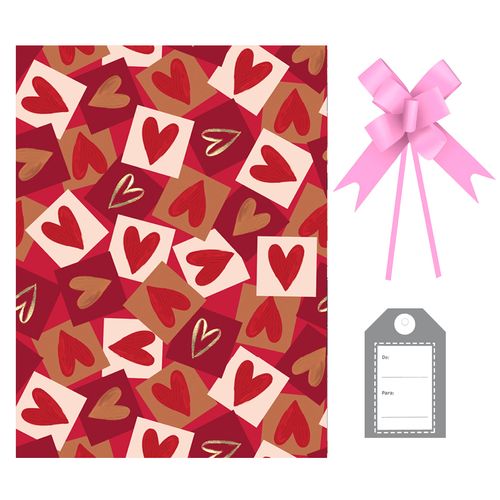 Kit Saco Presente Romântica com Laço e Tag - 30x44cm