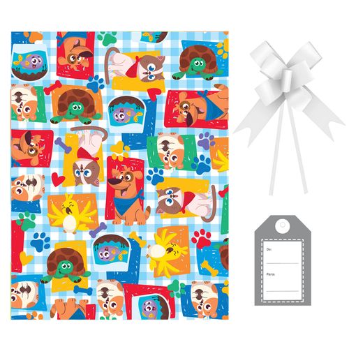 Kit Saco Presente Pet com Laço e Tag - 30x44cm