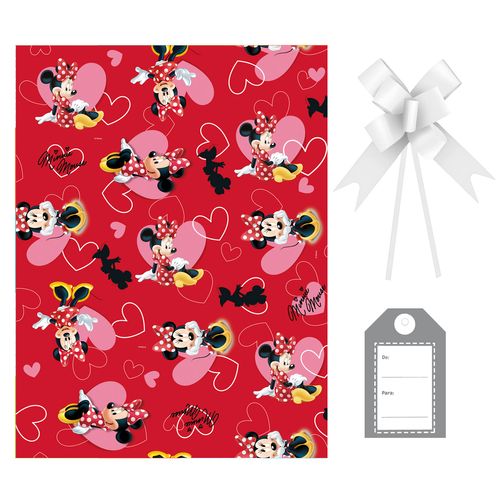 Kit Saco Presente Minnie com Laço e Tag - 30x44cm