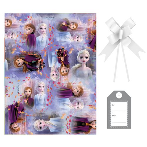Kit Saco Presente Frozen com Laço e Tag - 30x44cm