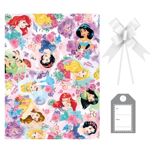Kit Saco Presente Princesas Disney com Laço e Tag - 30x44cm